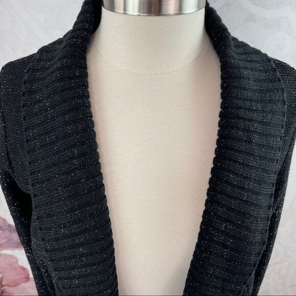 Covington Black Long Sleeve Silver Sparkle Cardigan  NWT Large Petite - Picture 2 of 10